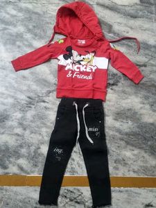 Combo Of Hudi,top And 2 Jins Set