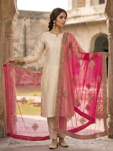 Rani Pink Net Dupatta with Zari