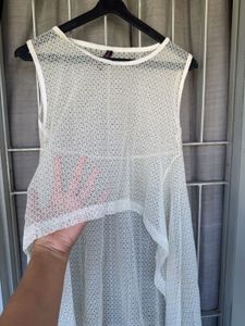 Sheer White Lace Overlay Tunic Top