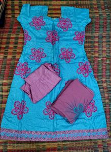 Beautiful Blue Kurta Set with Pink Embroidery