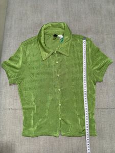 Y2K inspired H&amp;M Lime Green Button-Up Collared Top