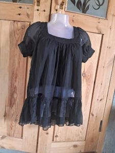 Sheer Black Puff Sleeve Top