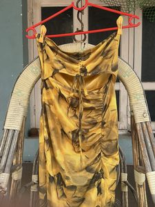 Tie-Front Ruched Midi Dress yellow