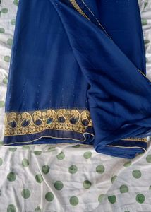 Royal Blue Saree with Gold Embroidery