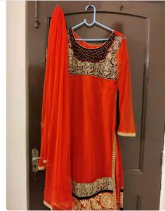 designer netted red color party wear dress