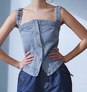 Light Wash Denim Square Neck Top