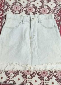 Light Wash Denim Frayed Skirt