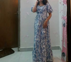 Pretty Blue floral long dress women