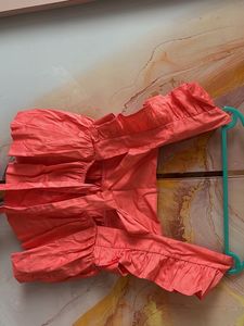 Coral Ruffle Square Neck Top