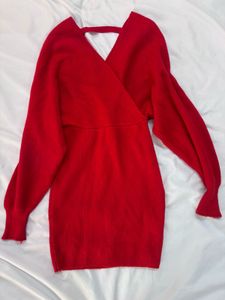 Red Long Sleeve heavy winter Mini Dress