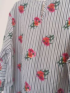 Striped Floral Bell Sleeve Top
