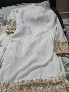 Elegant White Kurta Set with Gold Embellishments