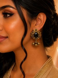 Oxidized Jhumka Earrings with Black Stone