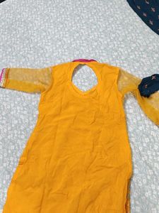 Yellow Embroidered Kurta with Dupatta
