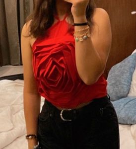 Statement red halter neck top