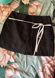 Pinstripe Wrap Mini Skirt