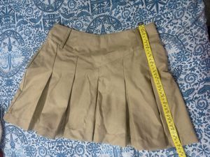 Biege Pleated Mini Skirt