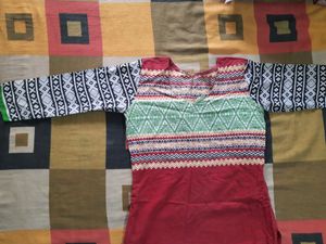 bright red kurta with attached 3quarter sleeves