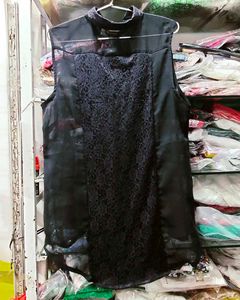 Sheer Black Sleeveless Button-Up Top