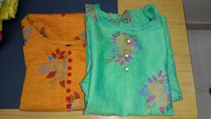 Printed shot Kurti combo - Teal & Orange