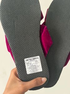 Fuchsia Velvet Cross Strap Slides