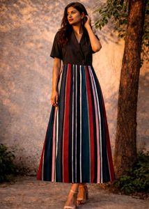 Chic Black Blazer Striped Dress
