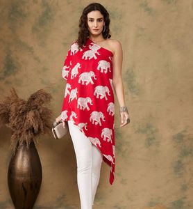 InWeave Elephant Print One Shoulder Flowy Top