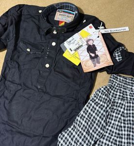 Boys Black Kurta with Checked Pants