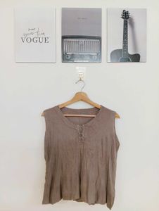 Sleeveless Brown Henley Top