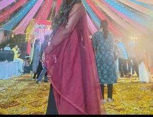 Red Net Dupatta with Golden Border