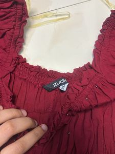 Burgundy Off-Shoulder Puff Sleeve Top