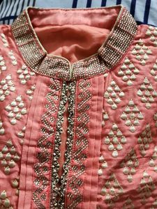 Embroidered Peach Kurta