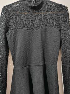 Black Lace High-Neck Fit and Flare Skater Dress