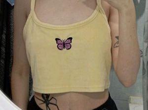 SHEIN Yellow Butterfly Top