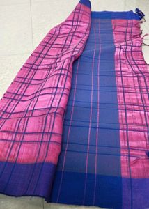 Pink &amp; Blue Checkered Saree