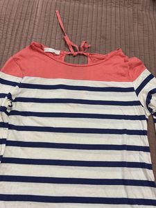 Striped Boat Neck Tunic with Back Tie