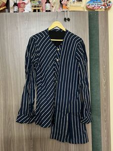 Navy & White Striped Asymmetrical IndoWestern