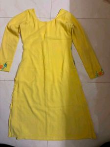Embroidered Yellow Kurti with Dupatta