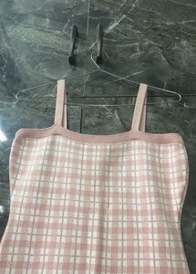 Pink &amp; White Checkered Mini Dress for Women – Size