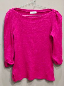 Chic Fuchsia Knit Top with Puff Sleeves