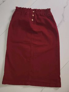 Maroon Button-Up Midi Skirt