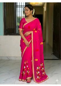 Vibrant Pink Embroidered Saree with Blouse