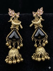 Elegant Gold  Jhumka Earrings with Black S