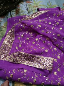 Purple Saree with Gold Embellishments