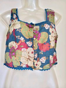 Floral Print Cropped Button-Up Top