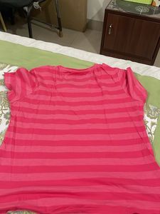 Pink Striped Casual T-Shirt