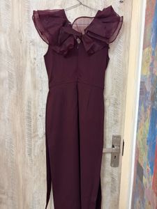 Elegant Burgundy Ruffle Jumpsuit