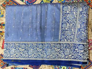 Elegant Blue Floral Cotton Silk Saree