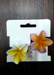 Plumeria Flower Matte Hair Clips - Set of 2