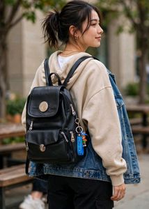 Chic Black Faux Leather Backpack